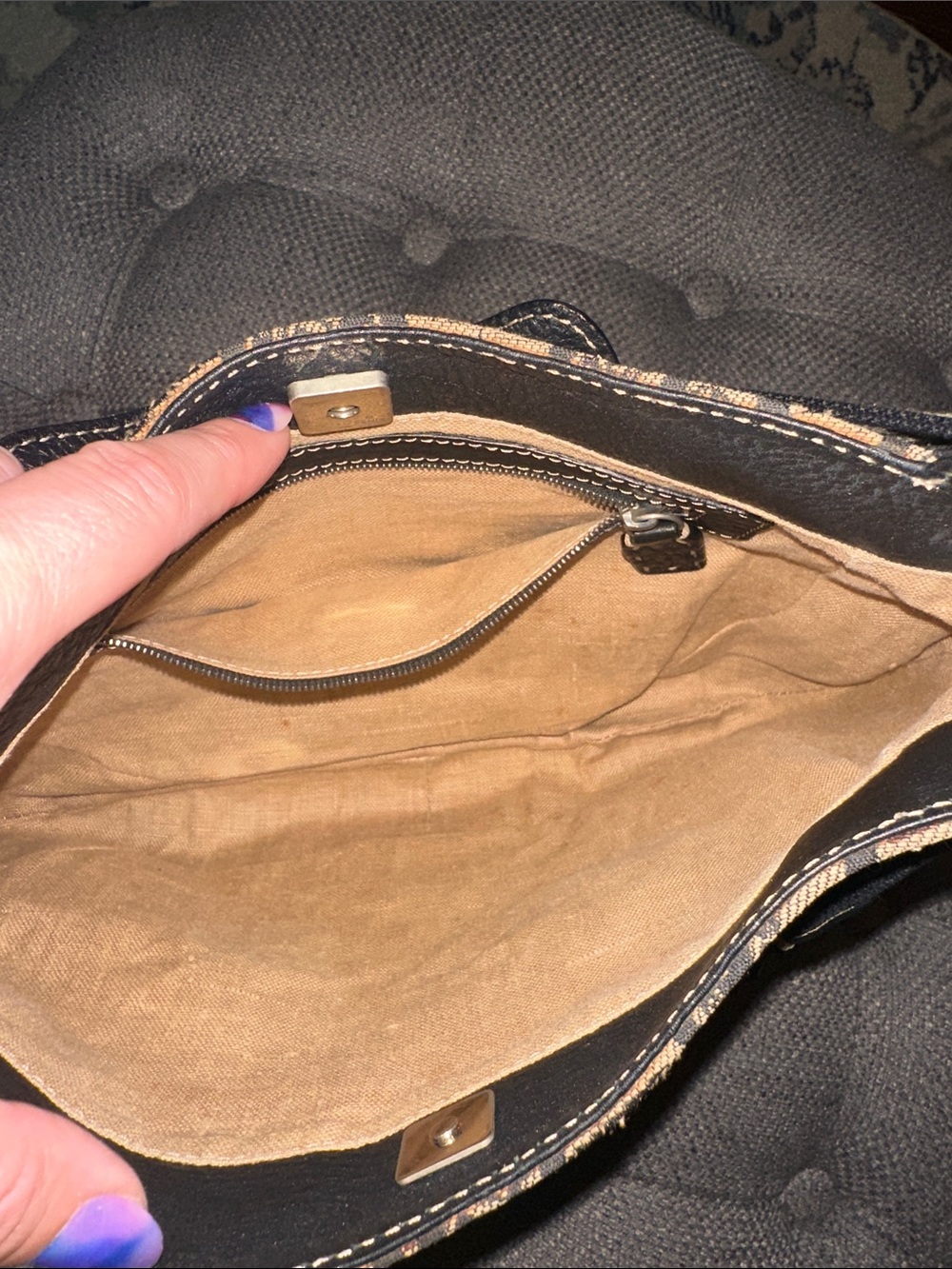 Auth. Fendi black and brown canvas bag with silver hardware with COA - Picture 15 of 16